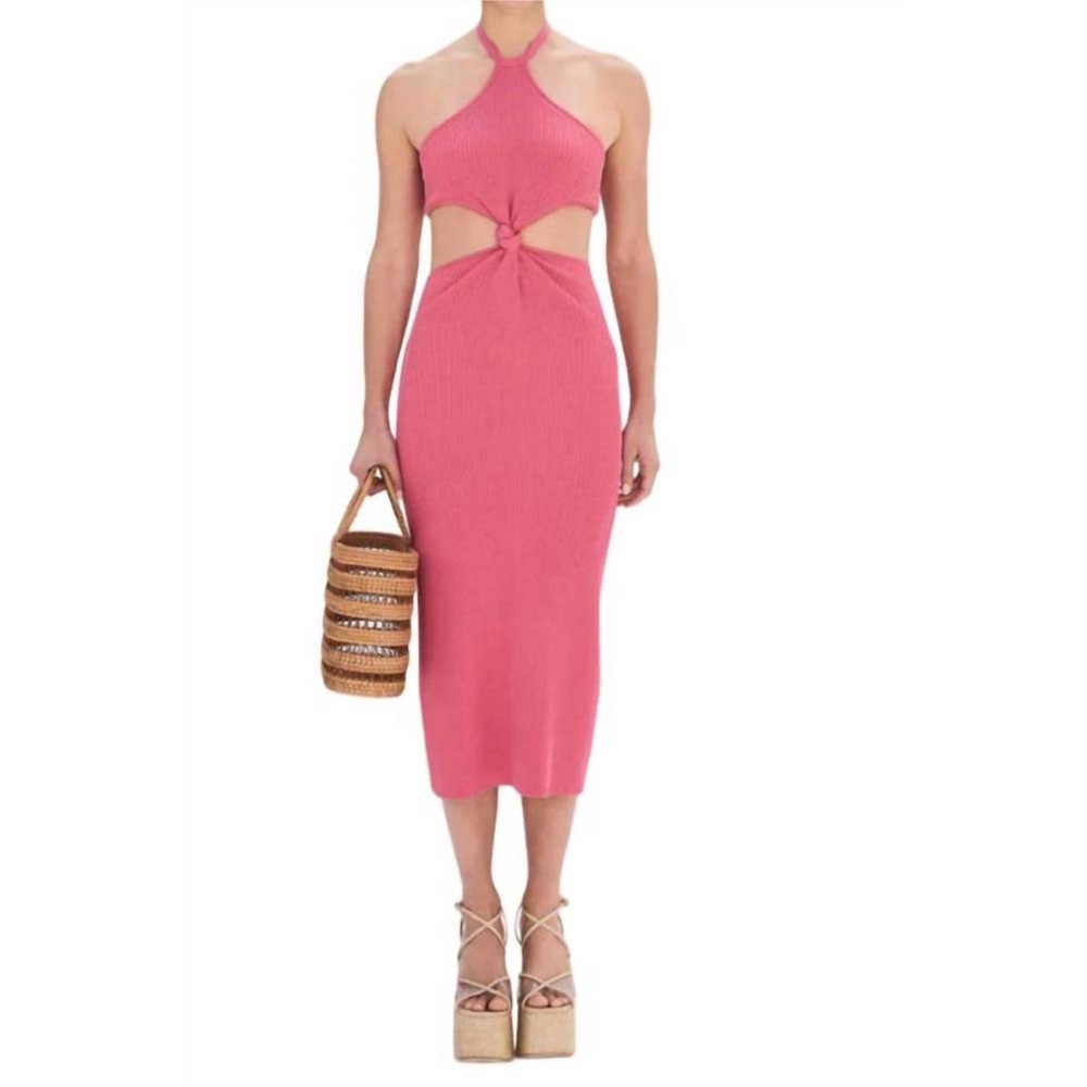 Cult Gaia Pink Halter Knot Cameron Knit Dress